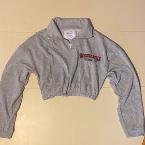 Rue21 Gray Cropped Hoodie with Red Embroidery